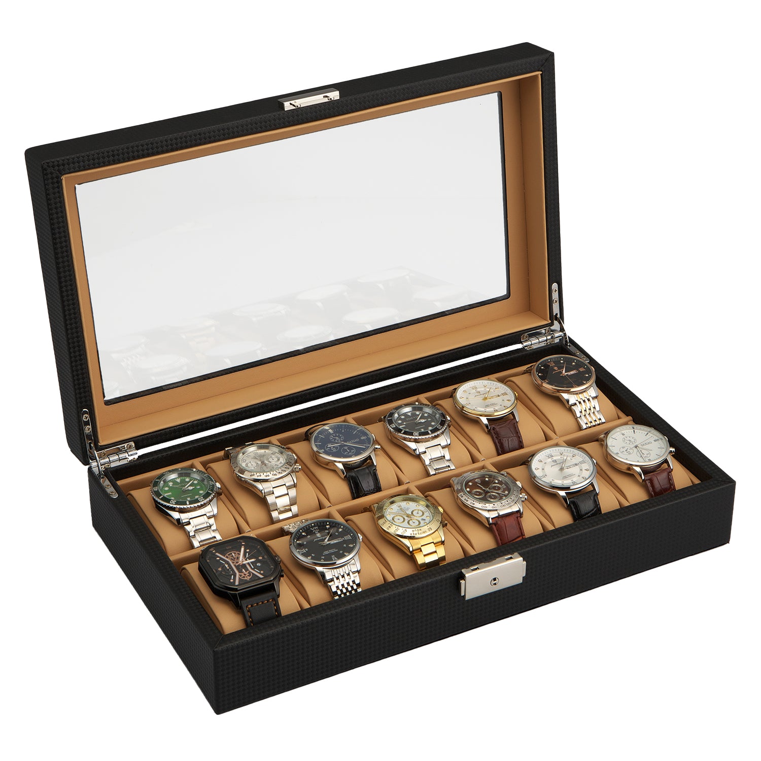 【GEUM】 腕時計収納ケース 12本用 6本用 時計ケース 腕時計ケース 時計 腕時計 収納 保管 ボックス コレクション ケース ウォッチケース オシャレ ディスプレイ インテリア ブラック ブラウン メンズ レディース プレゼント ギフト カーボンファイバー 【90日保証】GEUM020