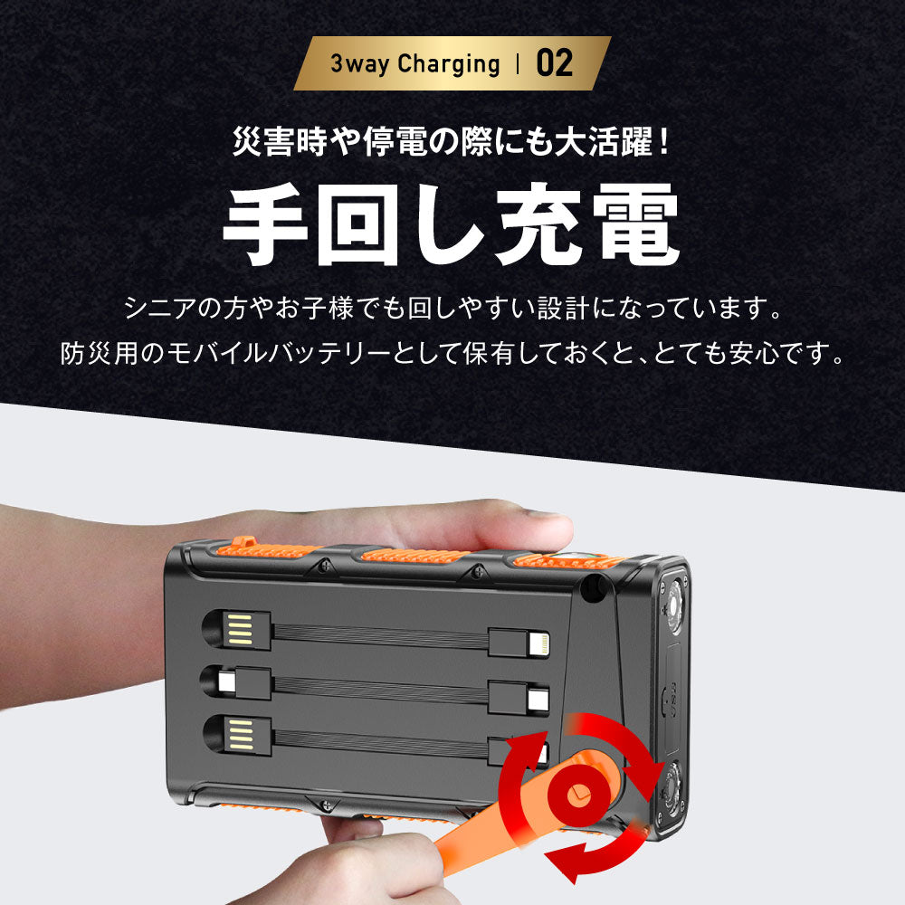 【GEUM】【防災士監修】モバイルバッテリー 63200mAh 3WAY充電対応 (ソーラー充電 手回し充電 USB充電) 2台同時充電 急速充電 LEDライト 耐衝撃 大容量 緊急停電対策 防災ガイドブック付き【1年保証】GEUM023