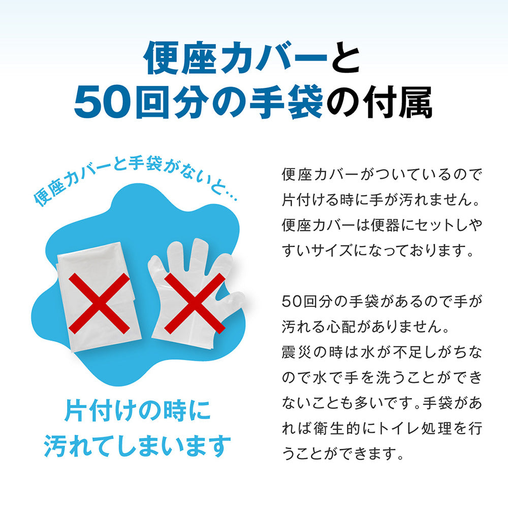 【防災士監修】防災トイレ 簡易トイレ 50回 非常用トイレ 凝固剤 便座カバー 手袋 防臭袋 消臭 抗菌 大便対応 15年保存 介護 備蓄 防災ガイドブック付き【安心の1年保証＆説明書付き】【GEUM公式】